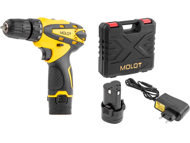 Аккумуляторный шуруповерт MOLOT MBD 1215 DLi (12В,2акк.,1.5 А/ч Li-Ion,25 Нм.)
