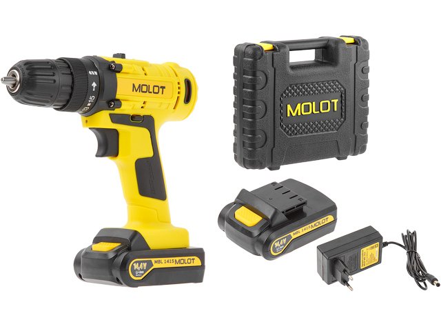 Аккумуляторный шуруповерт MOLOT MBD 1415 DLi (14В,2 акк.,1.5 А/ч Li-Ion,25 Нм,)
