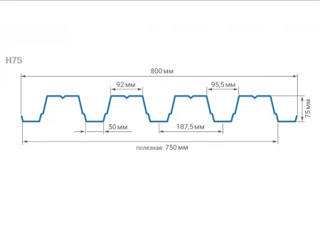 Профнастил оц. Н75 0,8*750(800) RAL5000 фиолетово синий цинк 1 класс 275 гр/м2