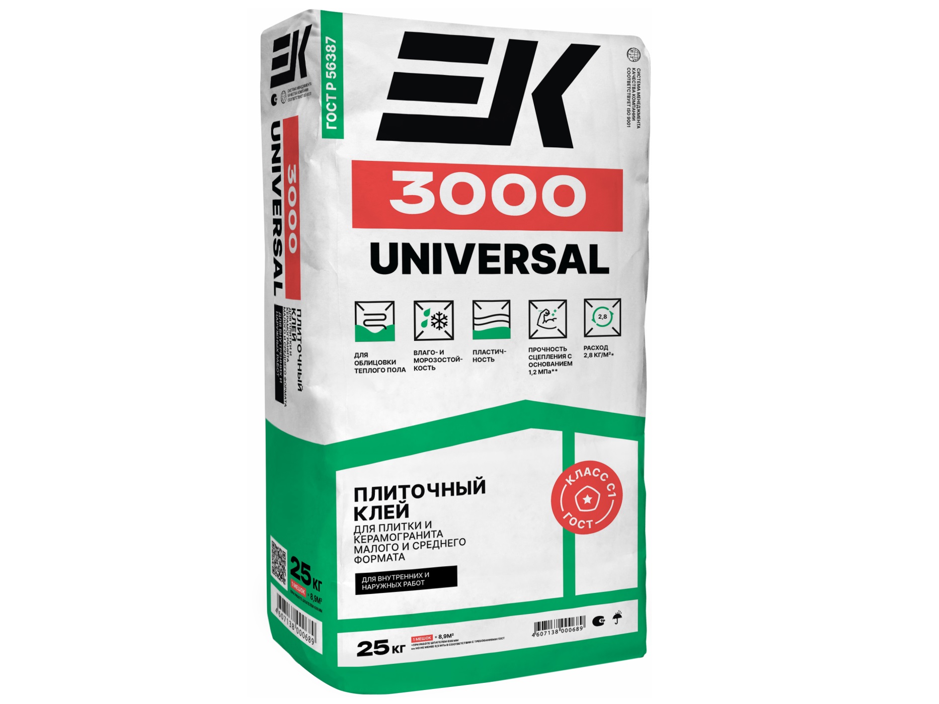 Клей плиточный ЕК 3000/25кг, С1 (50шт/поддон)