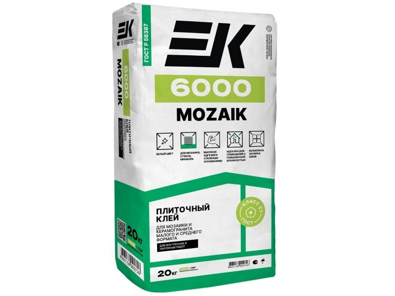 Клей плиточный ЕК 6000 MOZAIK 20 кг, С1 (50шт/поддон) для мозайки